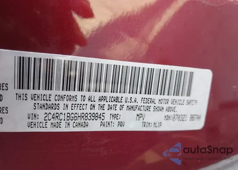 2017 Chrysler Pacifica Touring-L из США, поврежденный, VIN 2C4RC1BG6HR839845